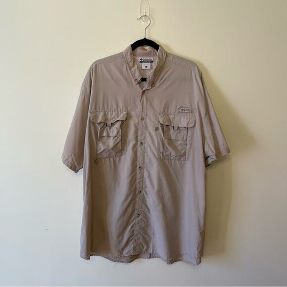 Columbia XL cream utility short sleeve top outdoor fishing hiking gorpcore mesh - Picture 1 of 9
